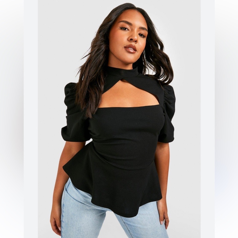 Boohoo Plus Black Cutout Top